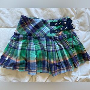 Polo Plaid Pleated Skirt with Buckle Accents